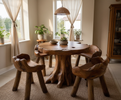 Zeytin Ağacı Kütük Masa ve tabure takımı