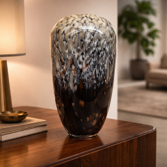 Siyah Ebru Cam Vazo
